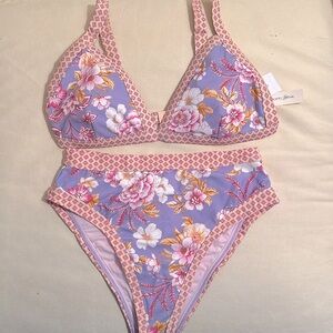 Nanette Lepore Purple Floral High Waisted Bikini Size 10